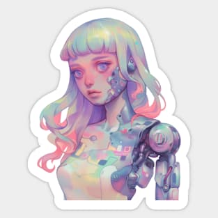Pretty Pastel Anime Cyborg Girl Sticker